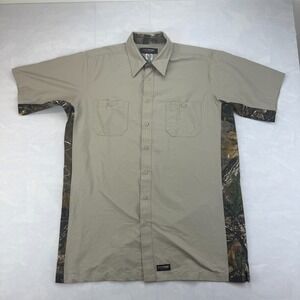 Wrangler Workwear Shirt Men's XL Tan Camouflage Realtree Short Sleeve Button-Up